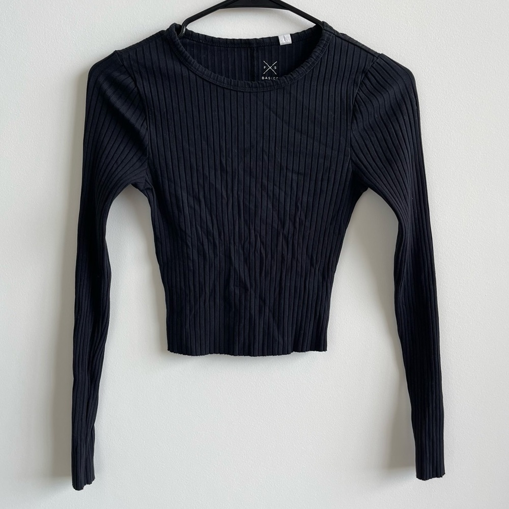 PacSun Basics Ribbed Black Crop Top size S